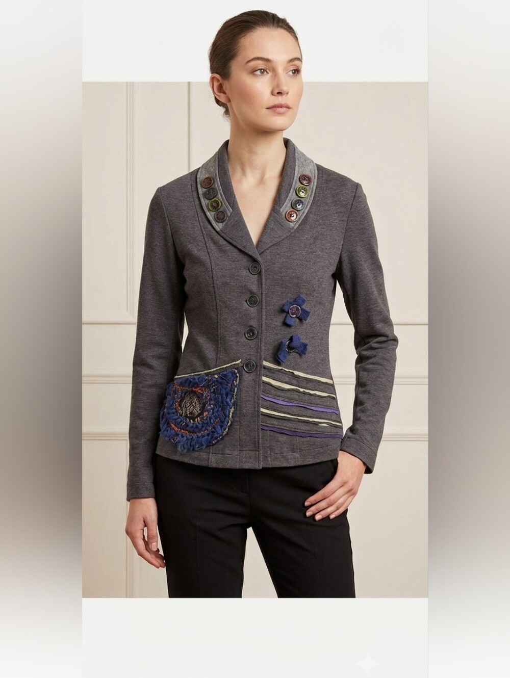 SAVE THE QUEEN soft sweater blazer small grey creative contemporary embroidered
